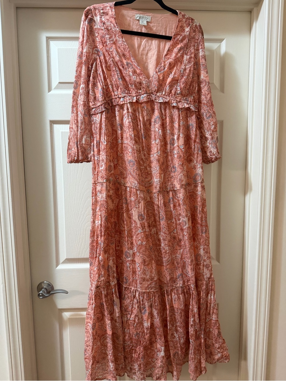 Rachel Zoe Coral Paisley V-Neck Tiered Maxi Dress